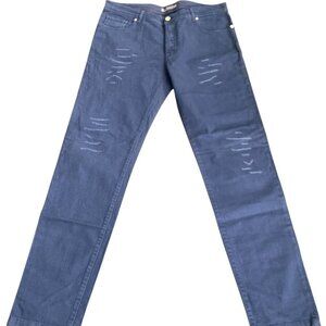 Hazelton Mens Distressed Blue Pants 40" Waist Button Fly Made In Italy